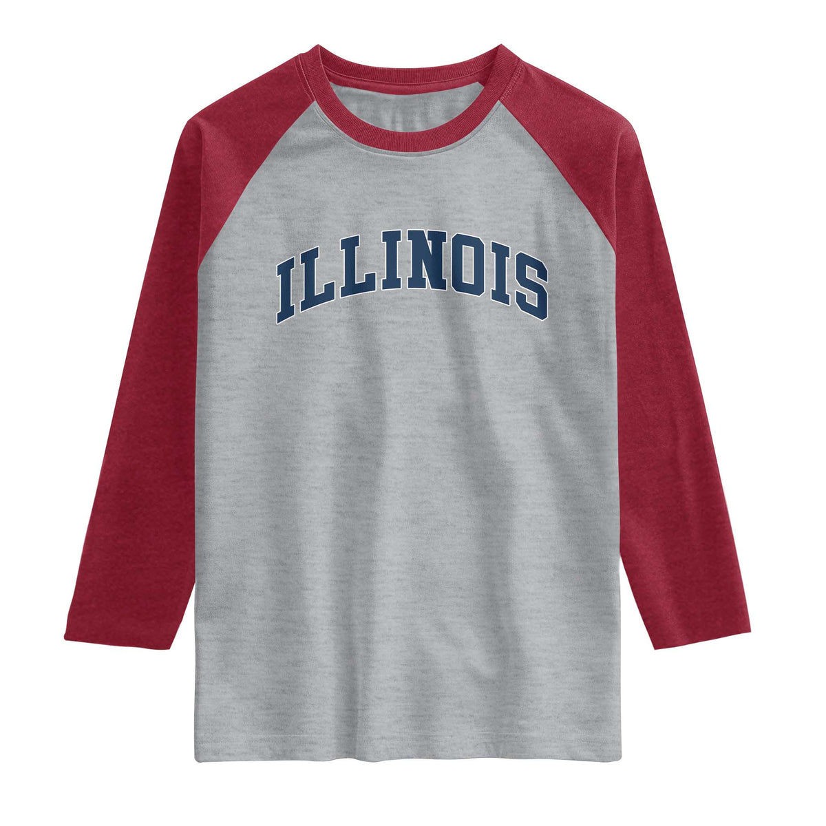 Illinois Sports Fan Vintage Bold Throwback IL State Raglan Shirt TS11 Heather Gray Heather Red Print Your Wear