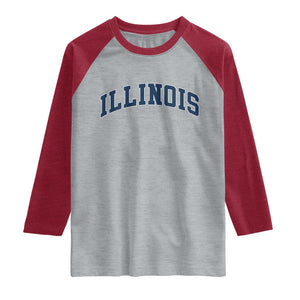 Illinois Sports Fan Vintage Bold Throwback IL State Raglan Shirt TS11 Heather Gray Heather Red Print Your Wear
