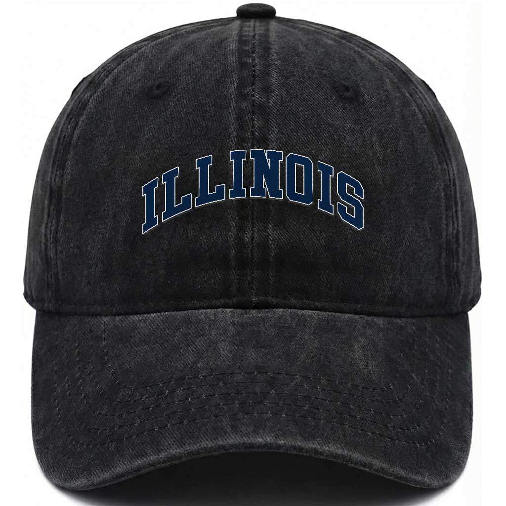 Illinois Sports Fan Vintage Bold Throwback IL State Washed Cotton Baseball Cap TS11 Print Your Wear