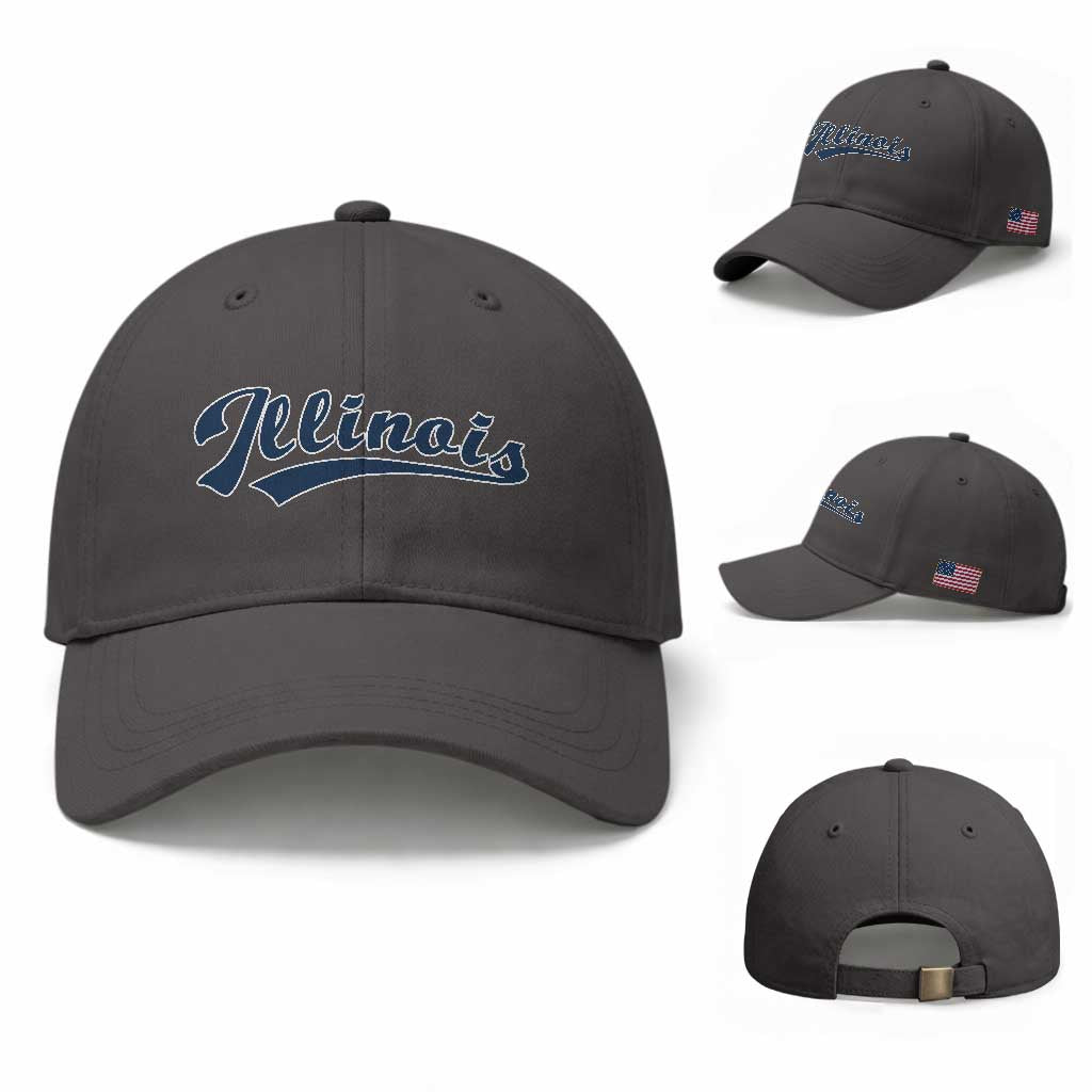 Illinois Varsity Script Classic Sports Jersey Style Baseball Cap TS11 Baseball Cap Universal Fit Dark Gray Print Your Wear