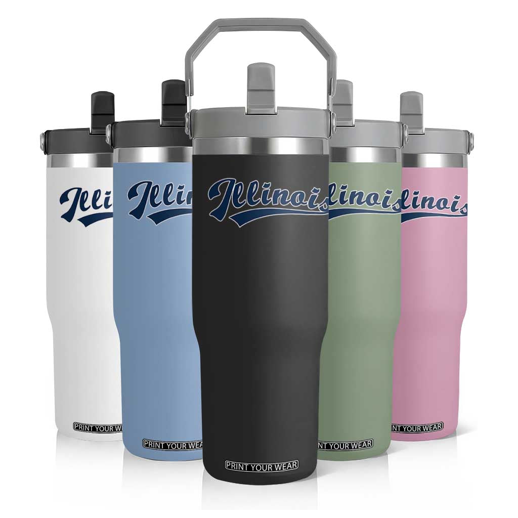 Illinois Varsity Script Classic Sports Jersey Style Flip Straw Tumbler TS11 Print Your Wear