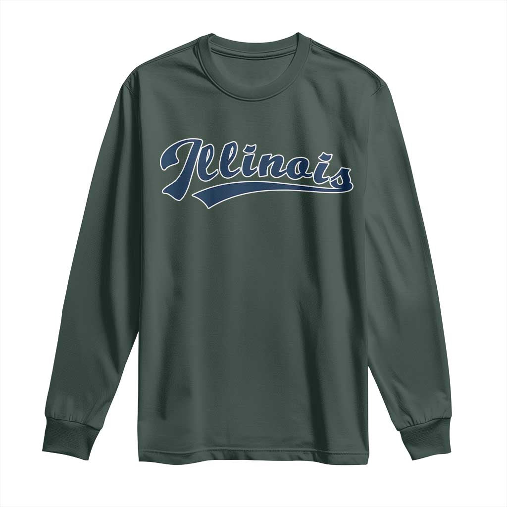 Illinois Varsity Script Classic Sports Jersey Style Long Sleeve Shirt TS11 Dark Forest Green Print Your Wear