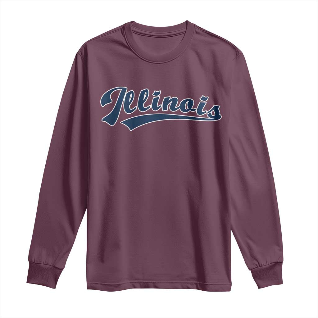 Illinois Varsity Script Classic Sports Jersey Style Long Sleeve Shirt TS11 Maroon Print Your Wear