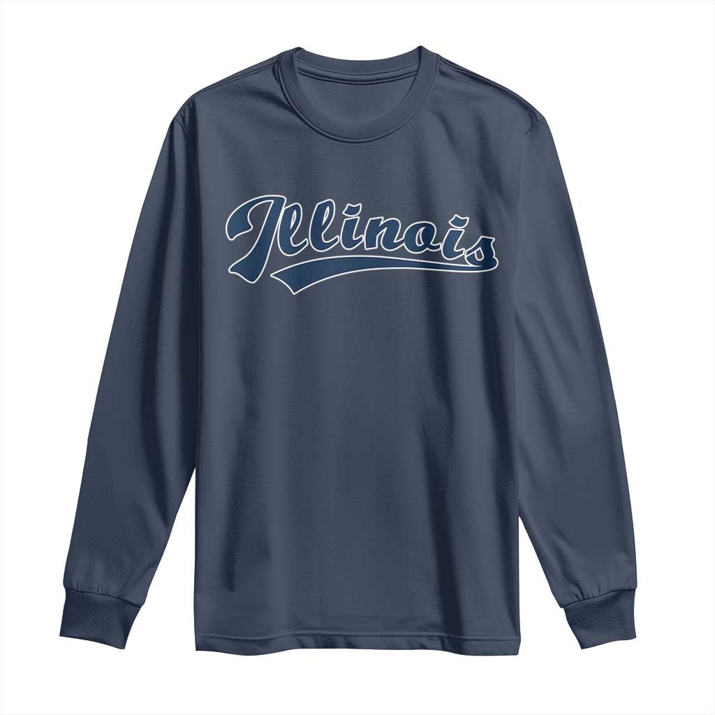 Illinois Varsity Script Classic Sports Jersey Style Long Sleeve Shirt TS11 Navy Print Your Wear