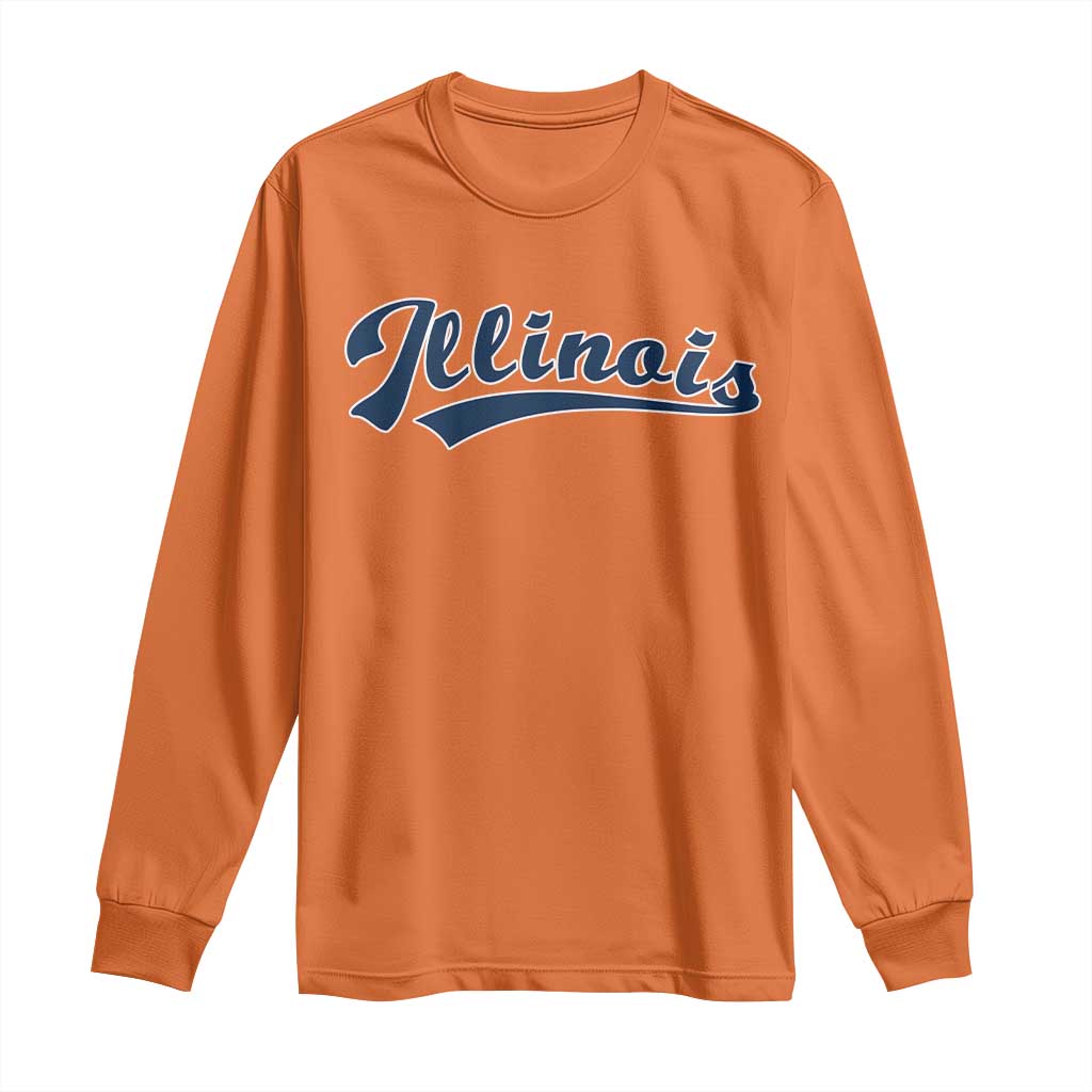 Illinois Varsity Script Classic Sports Jersey Style Long Sleeve Shirt TS11 Orange Print Your Wear