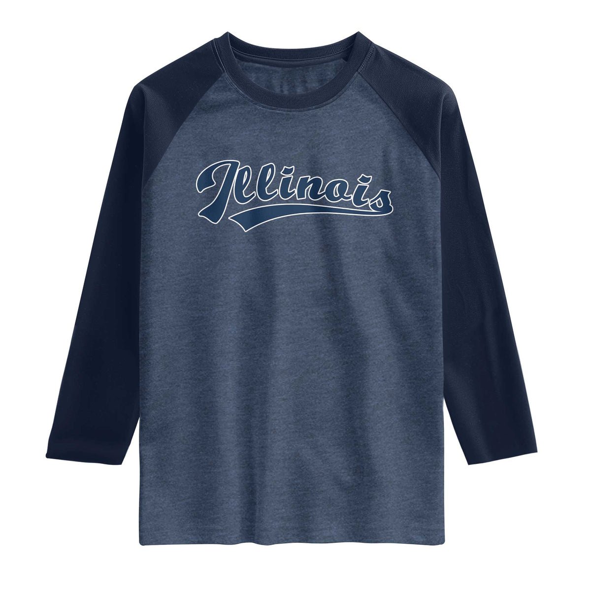 Illinois Varsity Script Classic Sports Jersey Style Raglan Shirt TS11 Heather Denim Navy Print Your Wear
