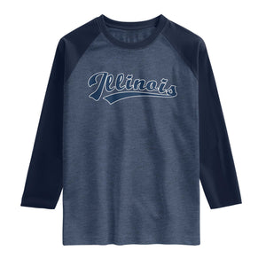 Illinois Varsity Script Classic Sports Jersey Style Raglan Shirt TS11 Heather Denim Navy Print Your Wear