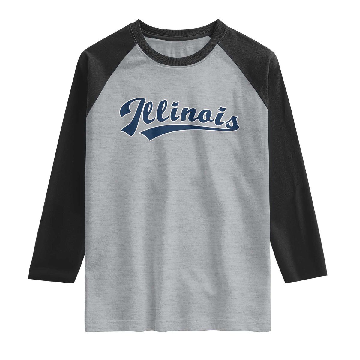 Illinois Varsity Script Classic Sports Jersey Style Raglan Shirt TS11 Heather Gray Black Print Your Wear