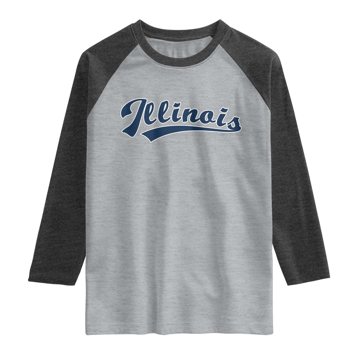 Illinois Varsity Script Classic Sports Jersey Style Raglan Shirt TS11 Heather Gray Heather Charcoal Print Your Wear