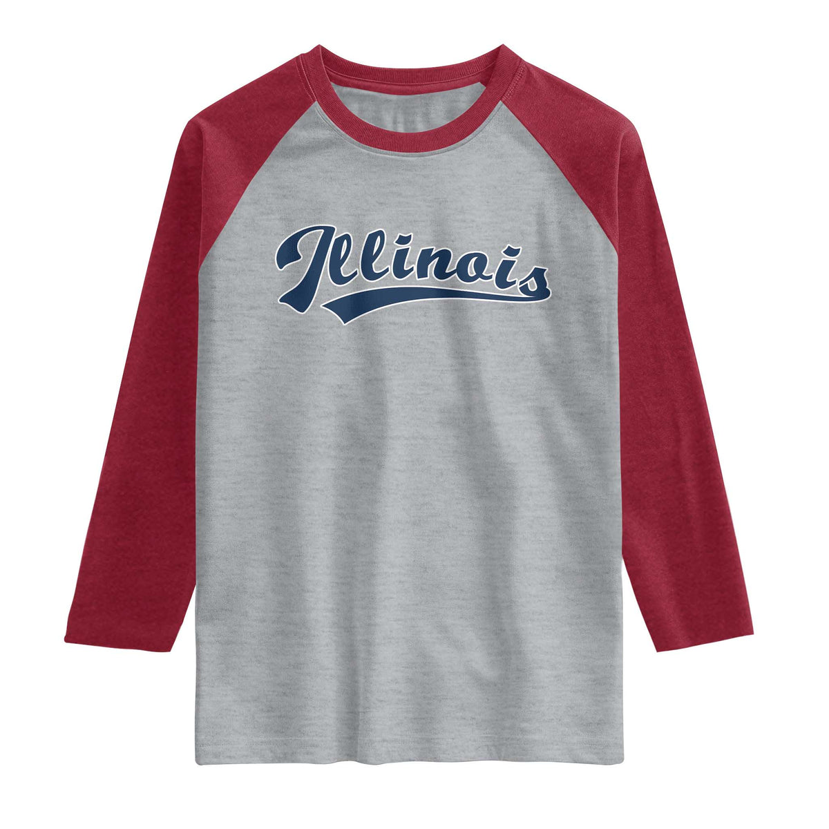 Illinois Varsity Script Classic Sports Jersey Style Raglan Shirt TS11 Heather Gray Heather Red Print Your Wear