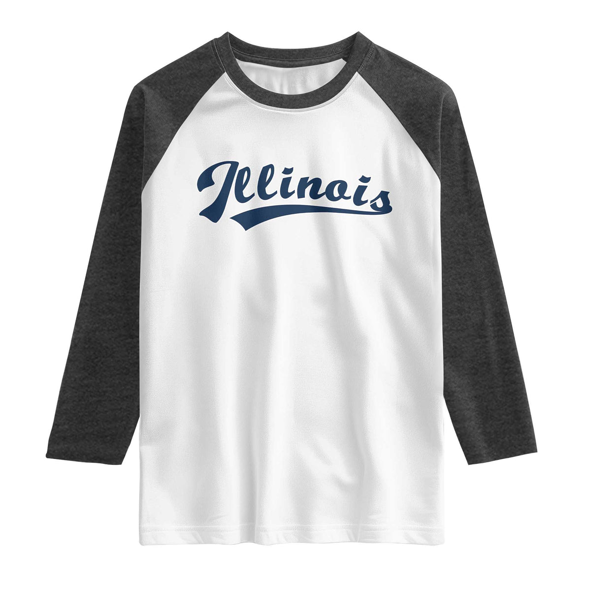 Illinois Varsity Script Classic Sports Jersey Style Raglan Shirt TS11 White Heather Charcoal Print Your Wear