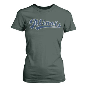 Illinois Varsity Script Classic Sports Jersey Style T Shirt For Women TS11 Dark Forest Green Print Your Wear