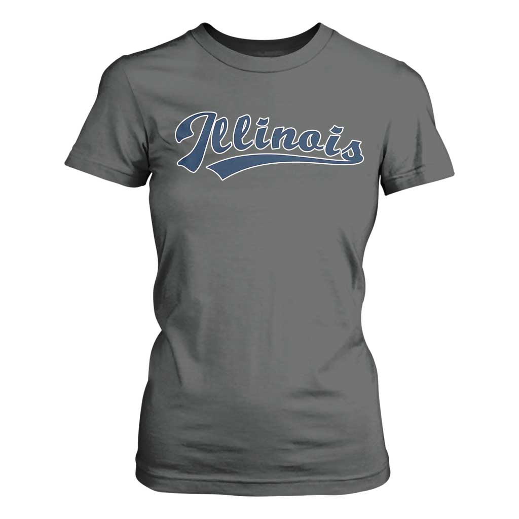 Illinois Varsity Script Classic Sports Jersey Style T Shirt For Women TS11 Dark Heather Print Your Wear