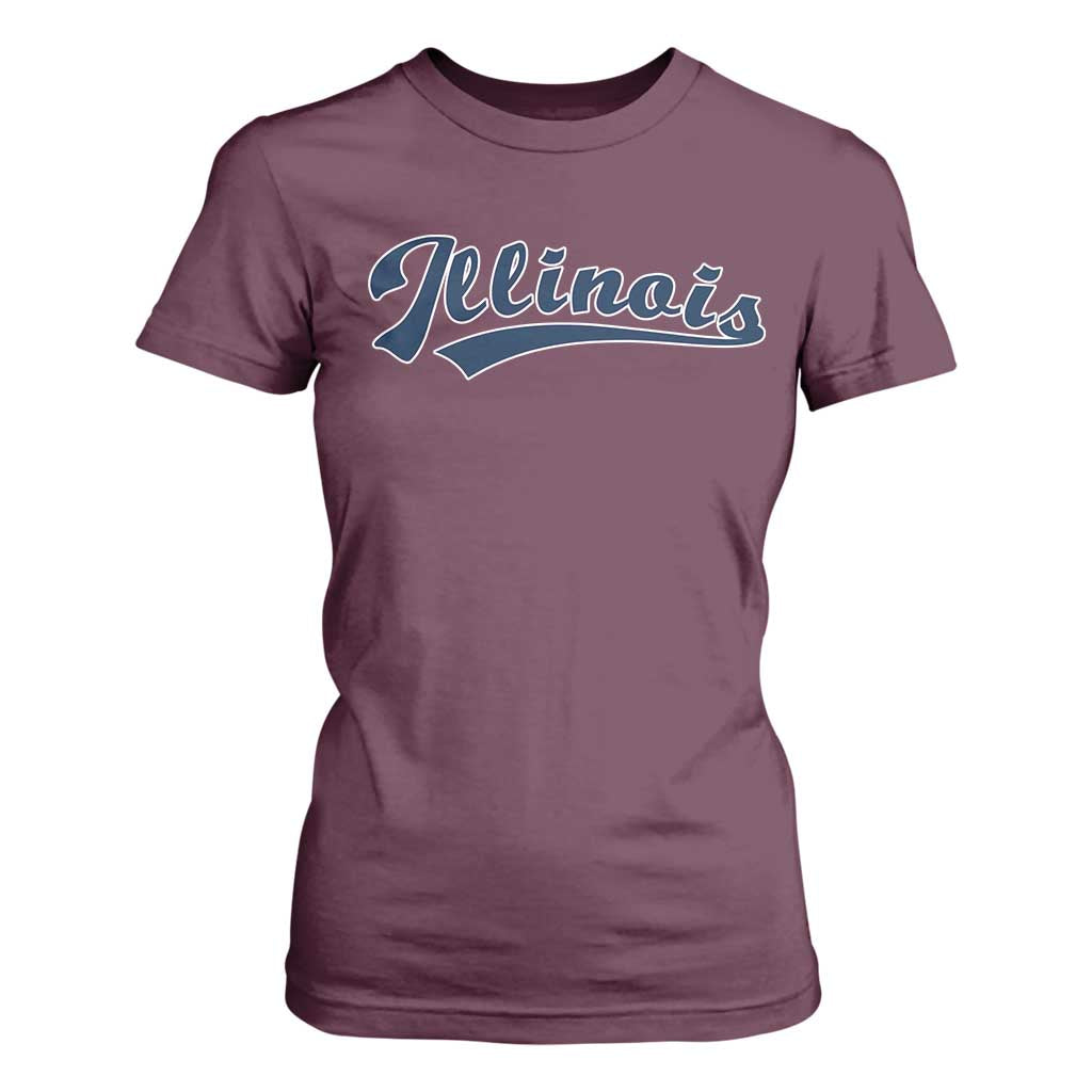 Illinois Varsity Script Classic Sports Jersey Style T Shirt For Women TS11 Maroon Print Your Wear