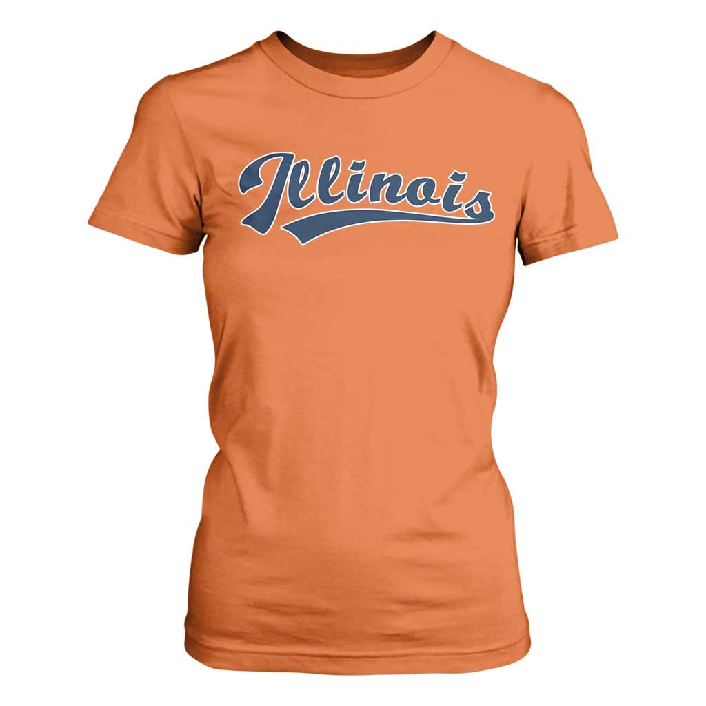 Illinois Varsity Script Classic Sports Jersey Style T Shirt For Women TS11 Orange Print Your Wear