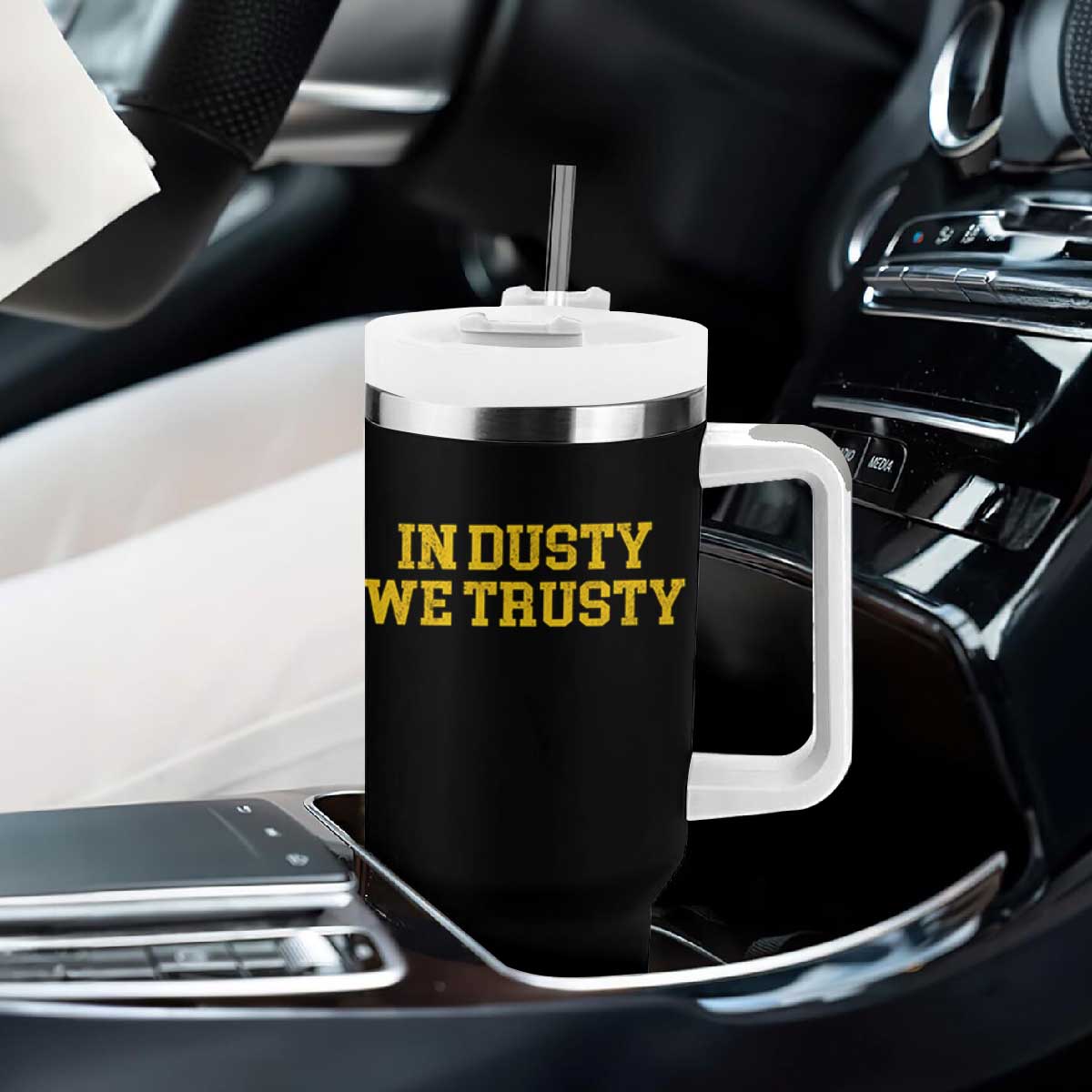 In Dusty We Trusty Tumbler With Handle Michigan State Basketball Quote TS11 Print Your Wear
