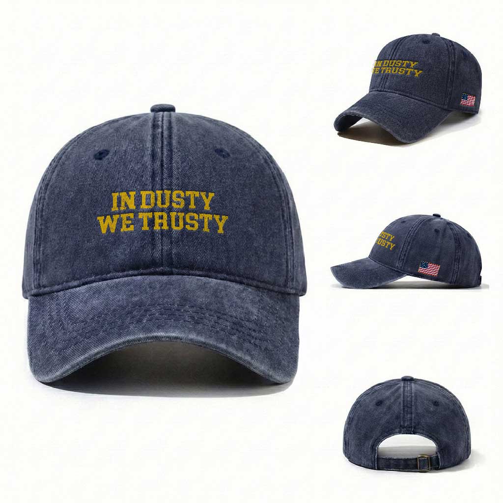 In Dusty We Trusty Washed Cotton Baseball Cap Michigan State Basketball Quote TS11 Washed Cap Universal Fit Navy Print Your Wear