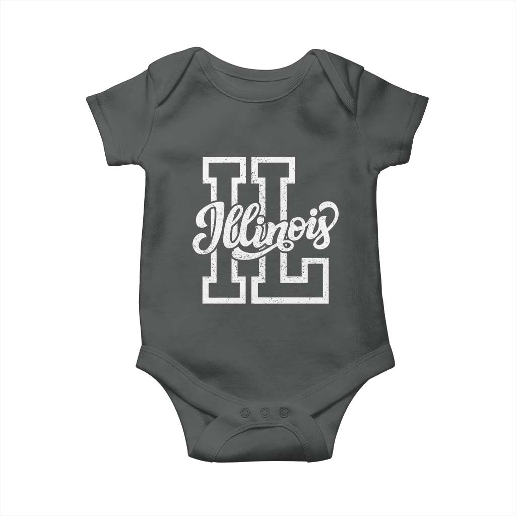 Illinois Sports Fan Baby Onesie Varsity Aesthetic IL State Pride TS11 Dark Heather Print Your Wear