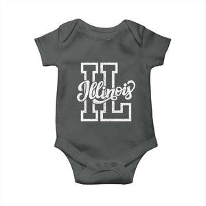 Illinois Sports Fan Baby Onesie Varsity Aesthetic IL State Pride TS11 Dark Heather Print Your Wear
