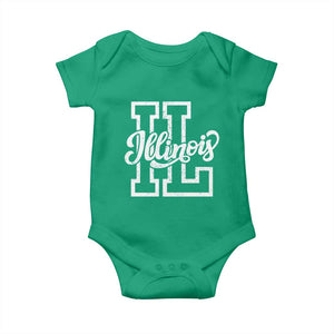 Illinois Sports Fan Baby Onesie Varsity Aesthetic IL State Pride TS11 Irish Green Print Your Wear