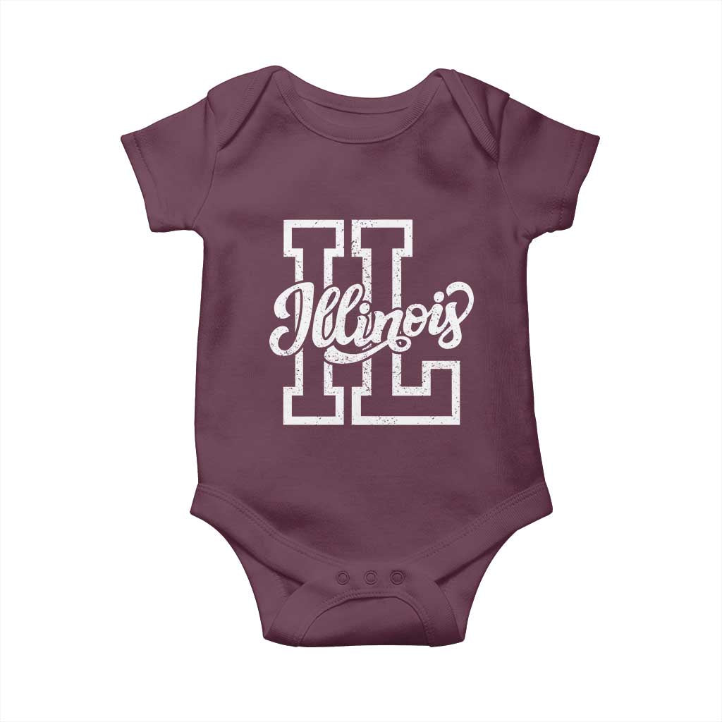 Illinois Sports Fan Baby Onesie Varsity Aesthetic IL State Pride TS11 Maroon Print Your Wear