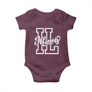 Illinois Sports Fan Baby Onesie Varsity Aesthetic IL State Pride TS11 Maroon Print Your Wear
