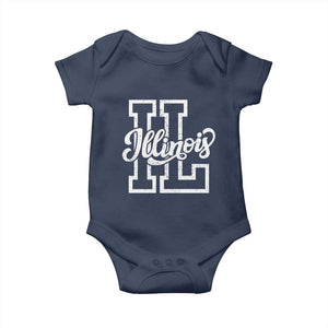 Illinois Sports Fan Baby Onesie Varsity Aesthetic IL State Pride TS11 Navy Print Your Wear