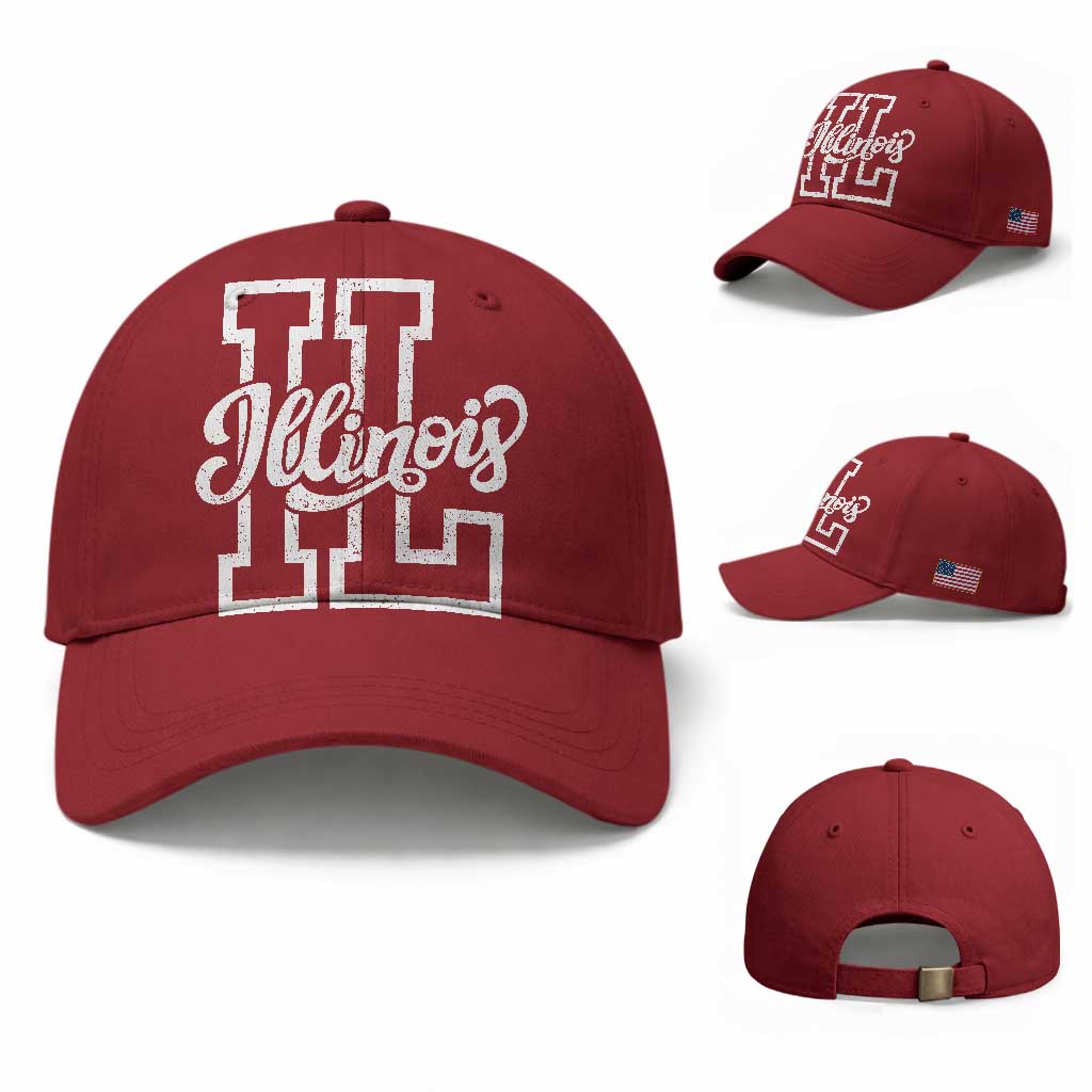 Illinois Sports Fan Baseball Cap Varsity Aesthetic IL State Pride TS11 Baseball Cap Universal Fit Cherry Red Print Your Wear