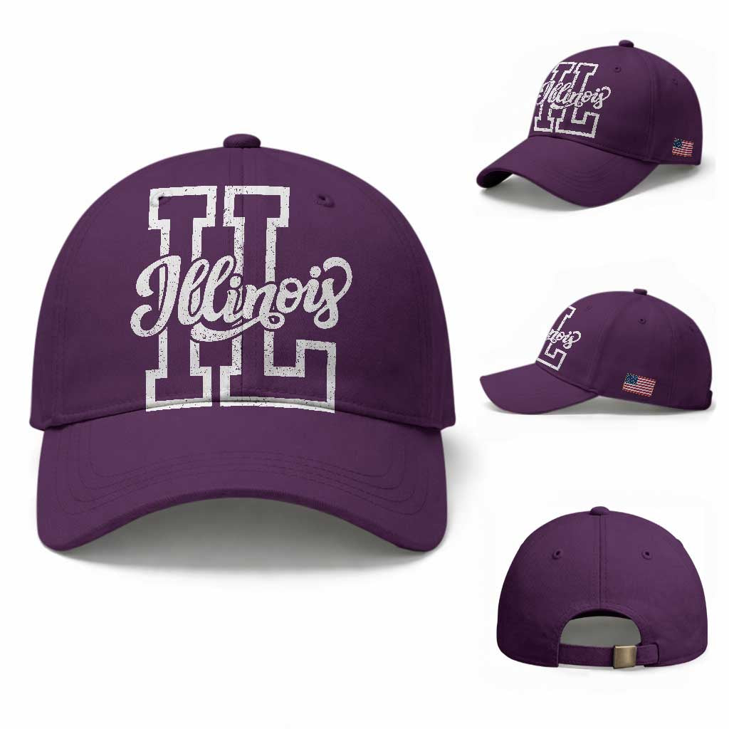 Illinois Sports Fan Baseball Cap Varsity Aesthetic IL State Pride TS11 Baseball Cap Universal Fit Purple Print Your Wear