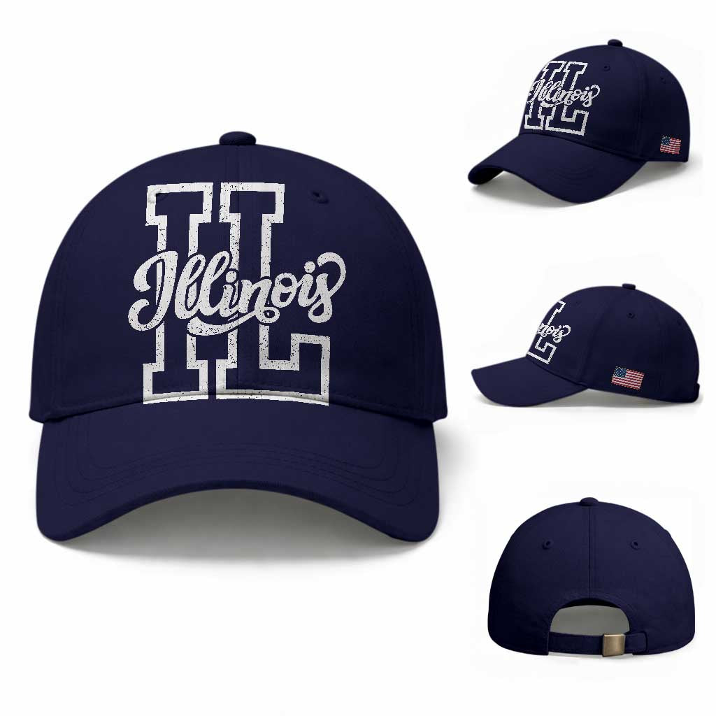 Illinois Sports Fan Baseball Cap Varsity Aesthetic IL State Pride TS11 Baseball Cap Universal Fit Dark Blue Print Your Wear