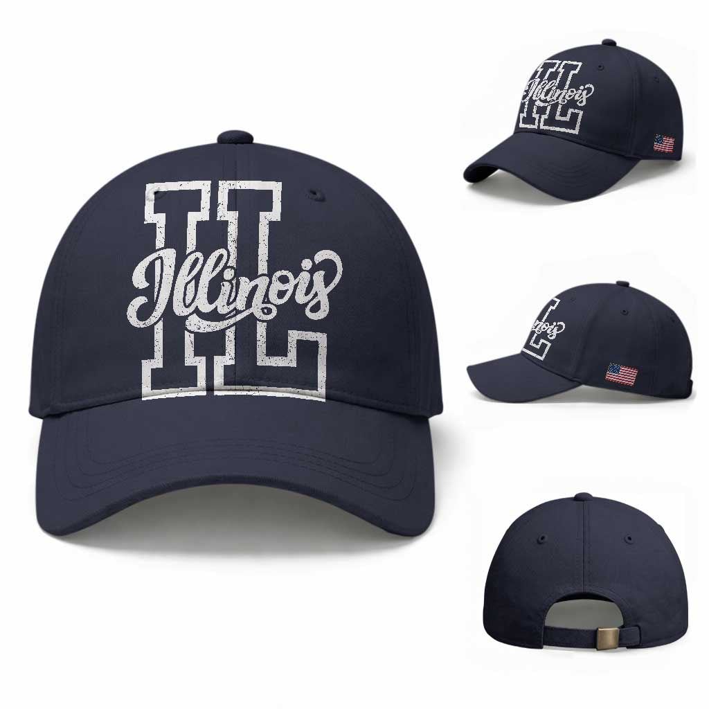 Illinois Sports Fan Baseball Cap Varsity Aesthetic IL State Pride TS11 Baseball Cap Universal Fit Navy Print Your Wear