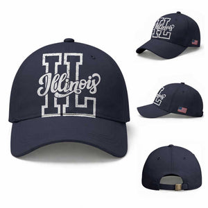 Illinois Sports Fan Baseball Cap Varsity Aesthetic IL State Pride TS11 Baseball Cap Universal Fit Navy Print Your Wear