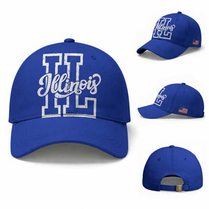 Illinois Sports Fan Baseball Cap Varsity Aesthetic IL State Pride TS11 Baseball Cap Universal Fit Royal Blue Print Your Wear