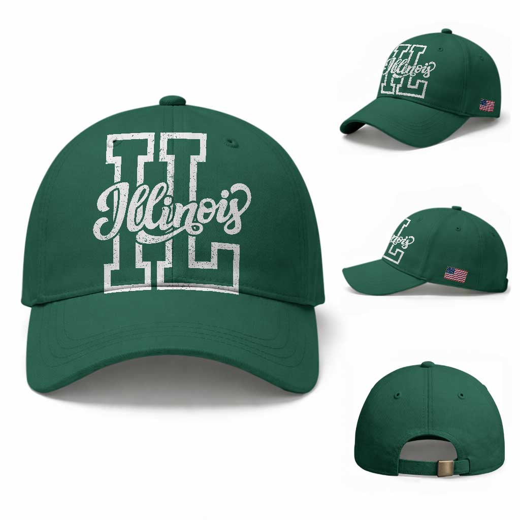 Illinois Sports Fan Baseball Cap Varsity Aesthetic IL State Pride TS11 Baseball Cap Universal Fit Irish Green Print Your Wear