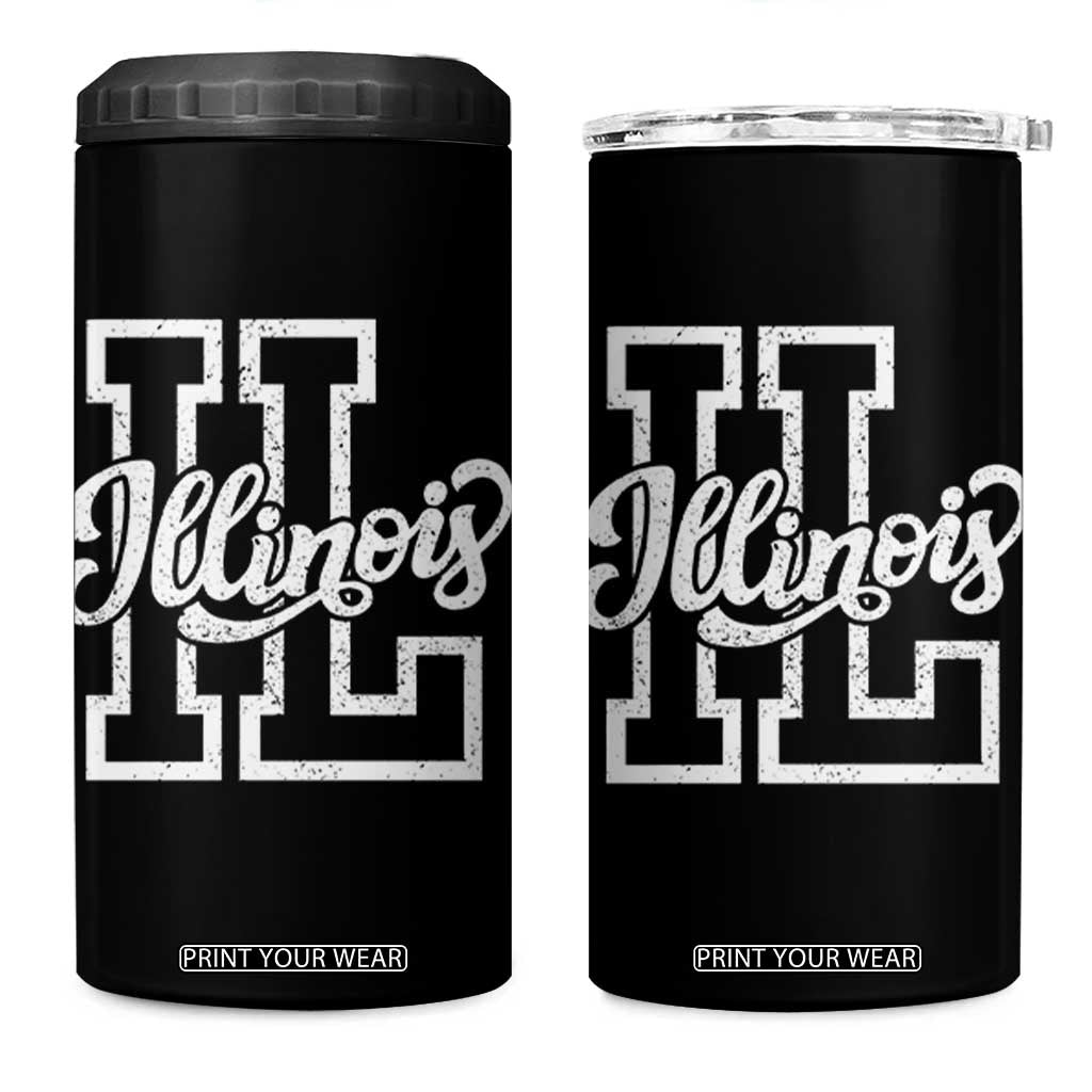 Illinois Sports Fan 4 in 1 Can Cooler Tumbler Varsity Aesthetic IL State Pride TS11 One Size: 16 oz Black Print Your Wear