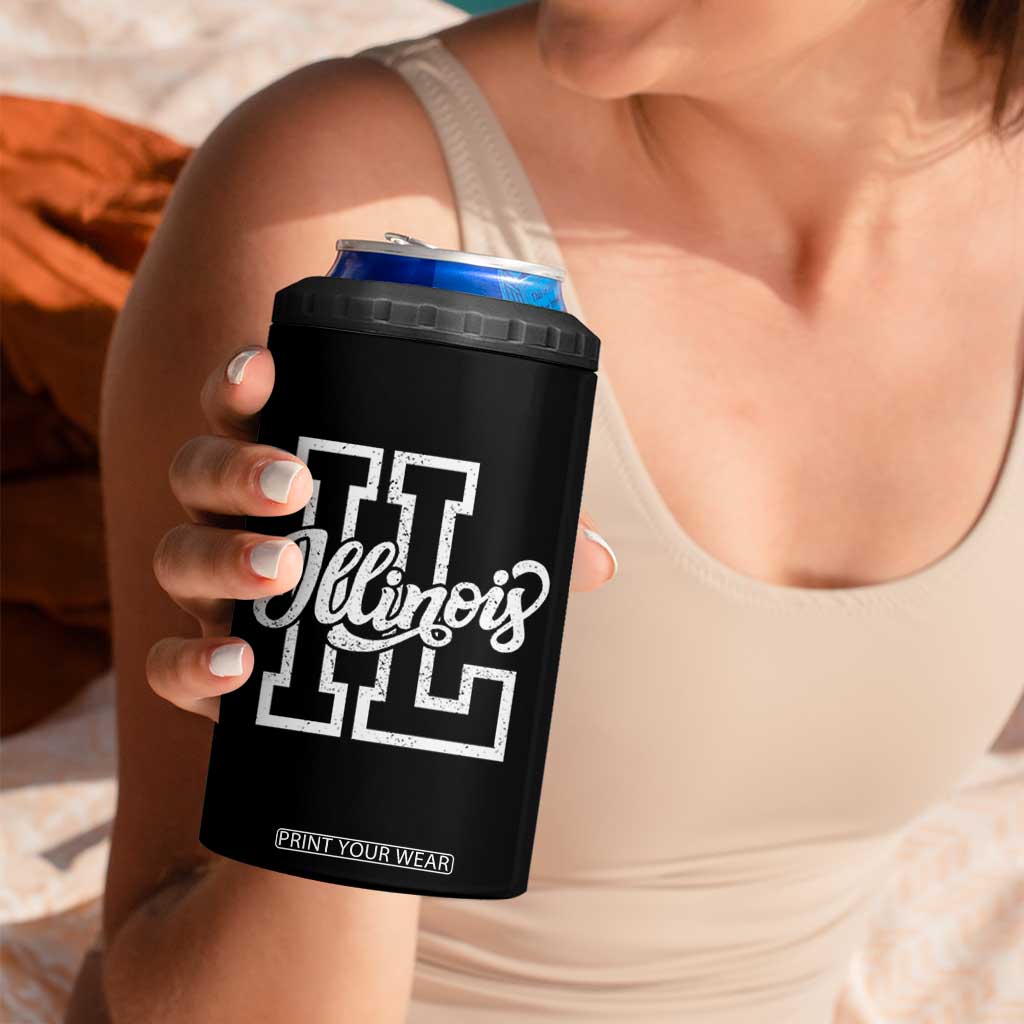 Illinois Sports Fan 4 in 1 Can Cooler Tumbler Varsity Aesthetic IL State Pride TS11 Print Your Wear