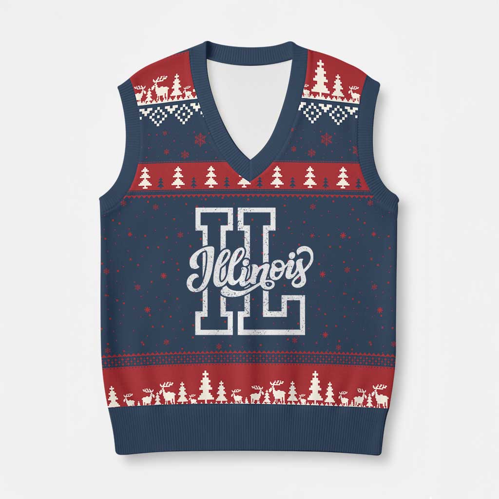 Illinois Sports Fan V-Neck Knit Sweater Vest Varsity Aesthetic IL State Pride TS11 Navy Red Print Your Wear