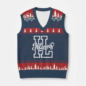 Illinois Sports Fan V-Neck Knit Sweater Vest Varsity Aesthetic IL State Pride TS11 Navy Red Print Your Wear