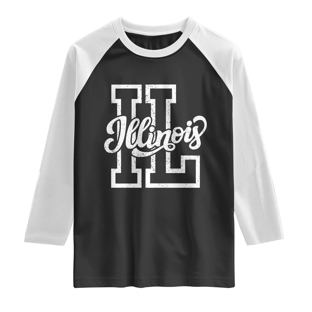 Illinois Sports Fan Raglan Shirt Varsity Aesthetic IL State Pride TS11 Black White Print Your Wear