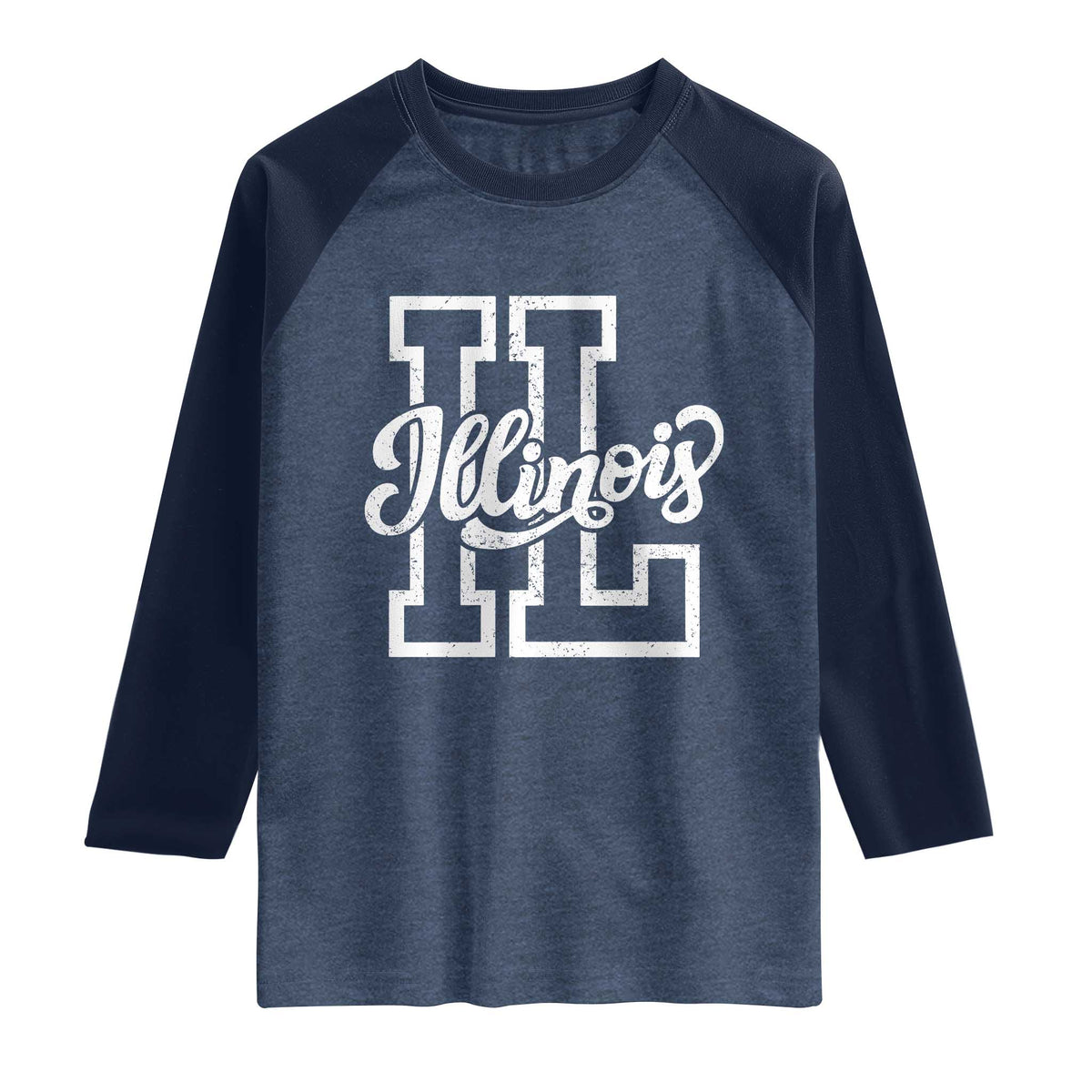Illinois Sports Fan Raglan Shirt Varsity Aesthetic IL State Pride TS11 Heather Denim Navy Print Your Wear