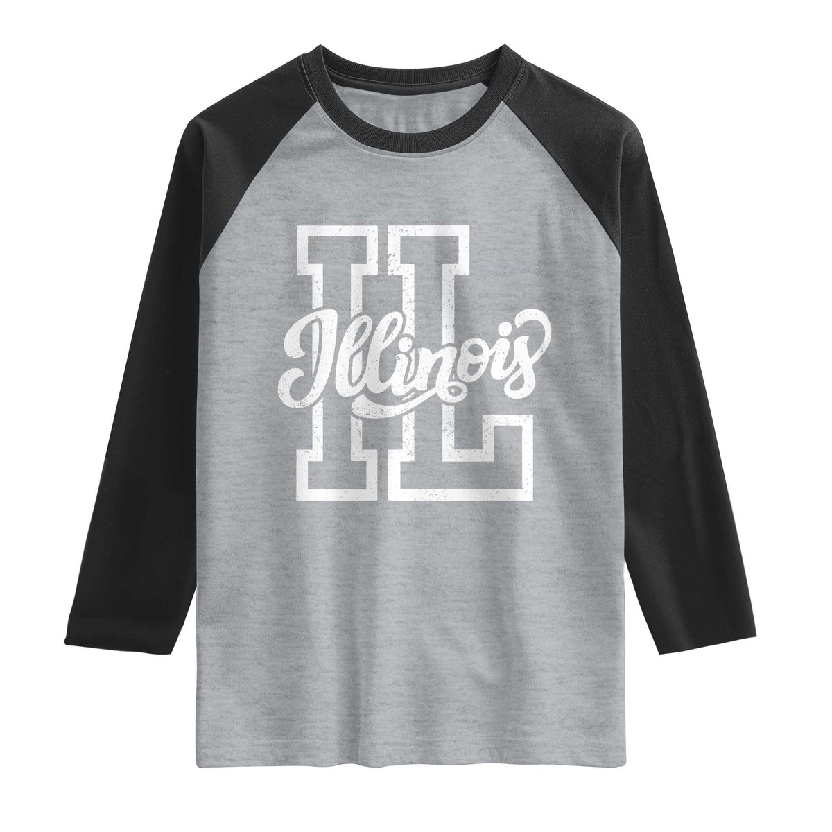Illinois Sports Fan Raglan Shirt Varsity Aesthetic IL State Pride TS11 Heather Gray Black Print Your Wear