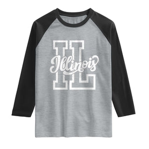 Illinois Sports Fan Raglan Shirt Varsity Aesthetic IL State Pride TS11 Heather Gray Black Print Your Wear