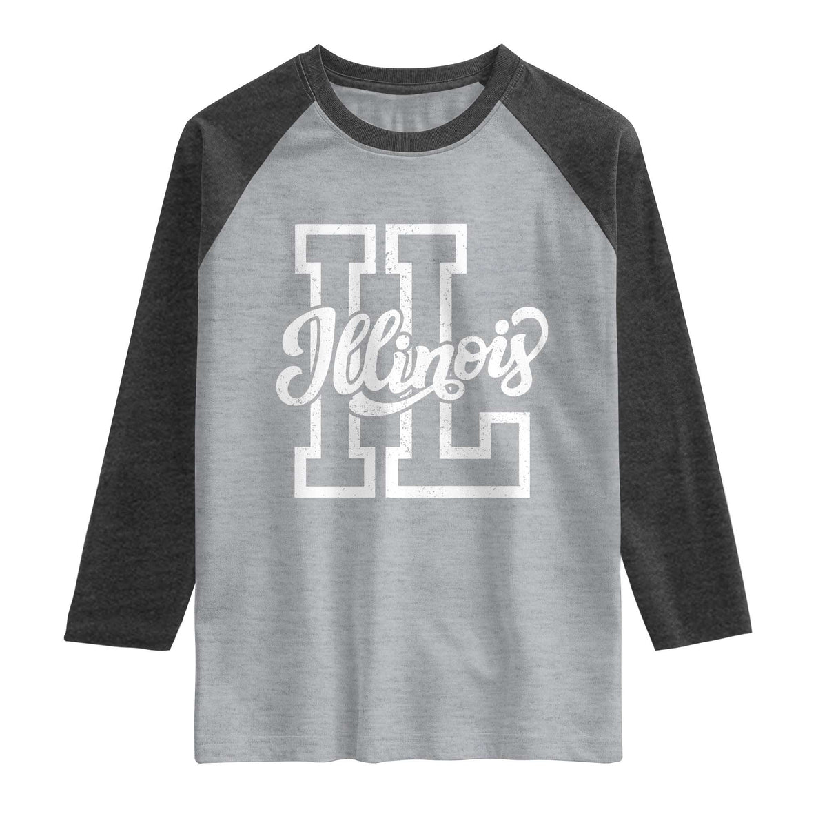 Illinois Sports Fan Raglan Shirt Varsity Aesthetic IL State Pride TS11 Heather Gray Heather Charcoal Print Your Wear