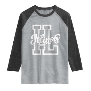 Illinois Sports Fan Raglan Shirt Varsity Aesthetic IL State Pride TS11 Heather Gray Heather Charcoal Print Your Wear