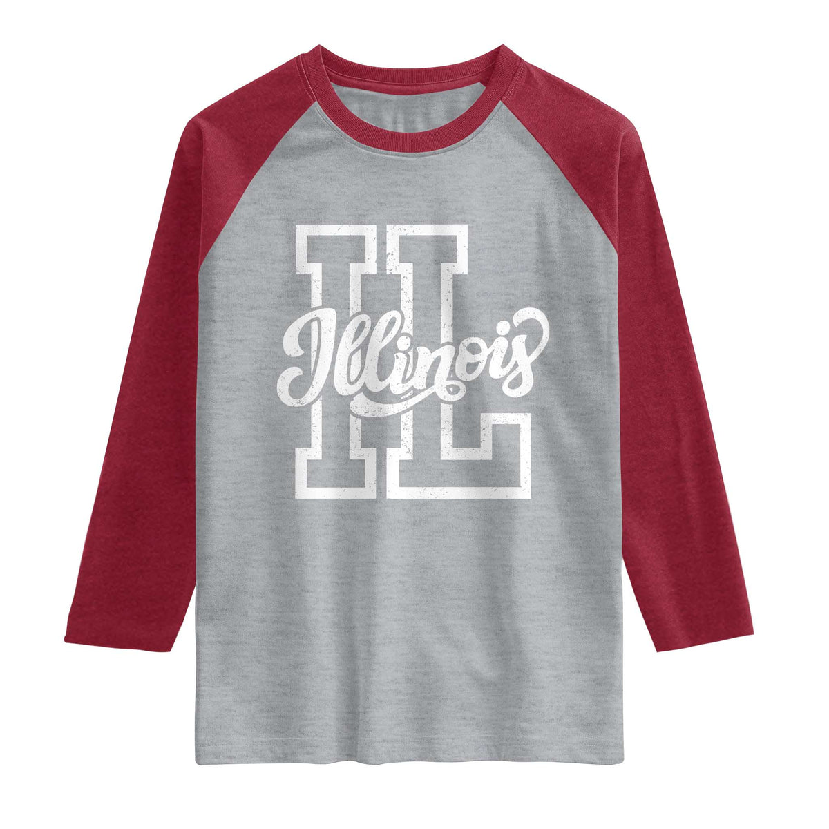 Illinois Sports Fan Raglan Shirt Varsity Aesthetic IL State Pride TS11 Heather Gray Heather Red Print Your Wear