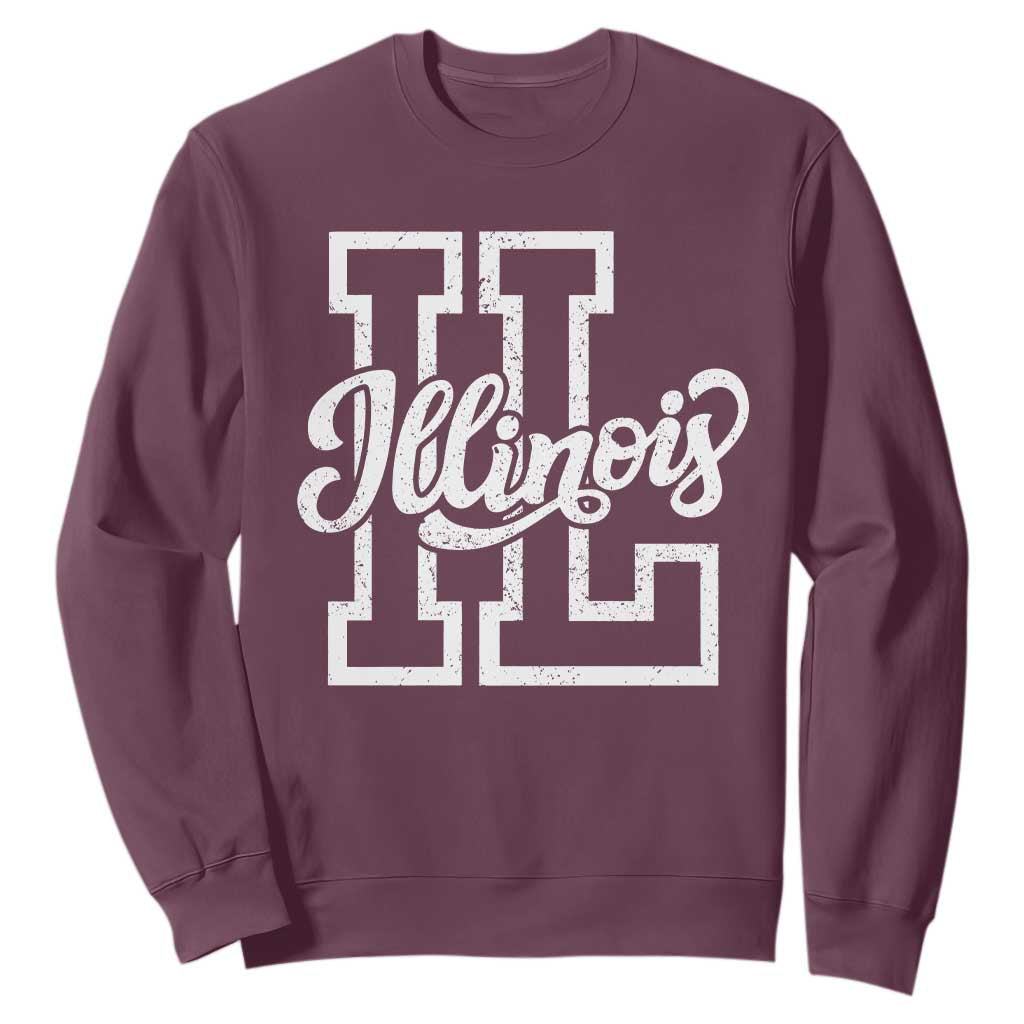 Illinois Sports Fan Sweatshirt Varsity Aesthetic IL State Pride TS11 Maroon Print Your Wear