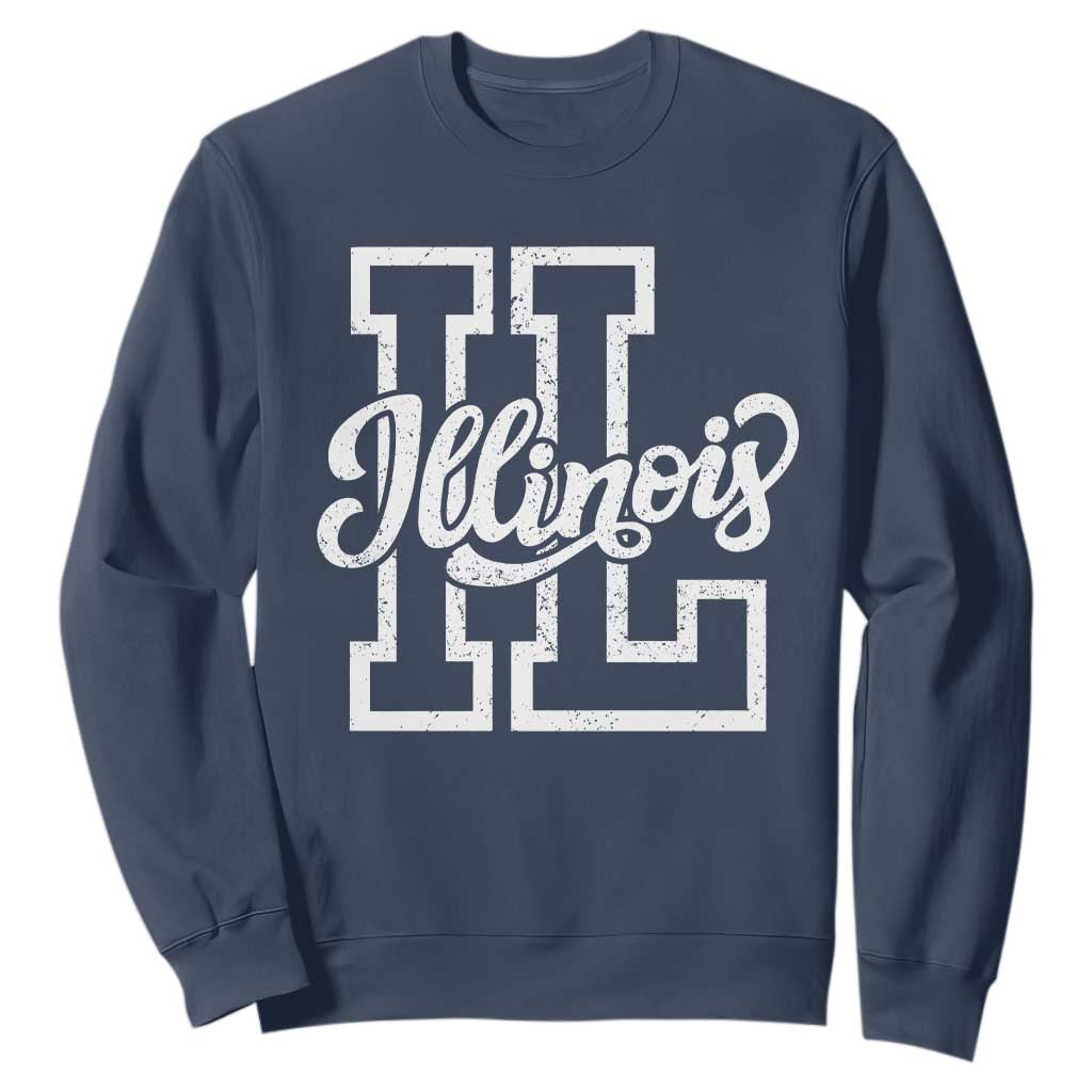 Illinois Sports Fan Sweatshirt Varsity Aesthetic IL State Pride TS11 Navy Print Your Wear