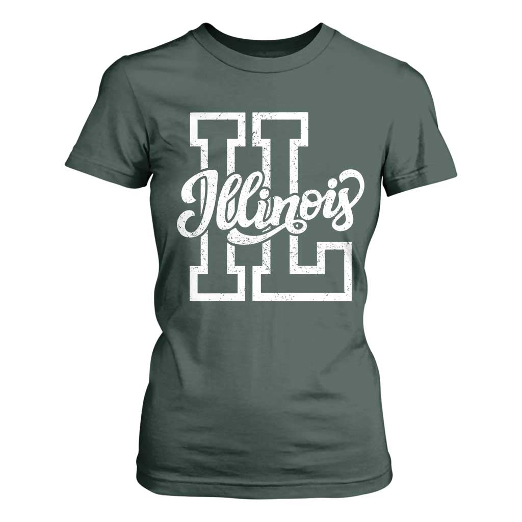 Illinois Sports Fan T Shirt For Women Varsity Aesthetic IL State Pride TS11 Dark Forest Green Print Your Wear