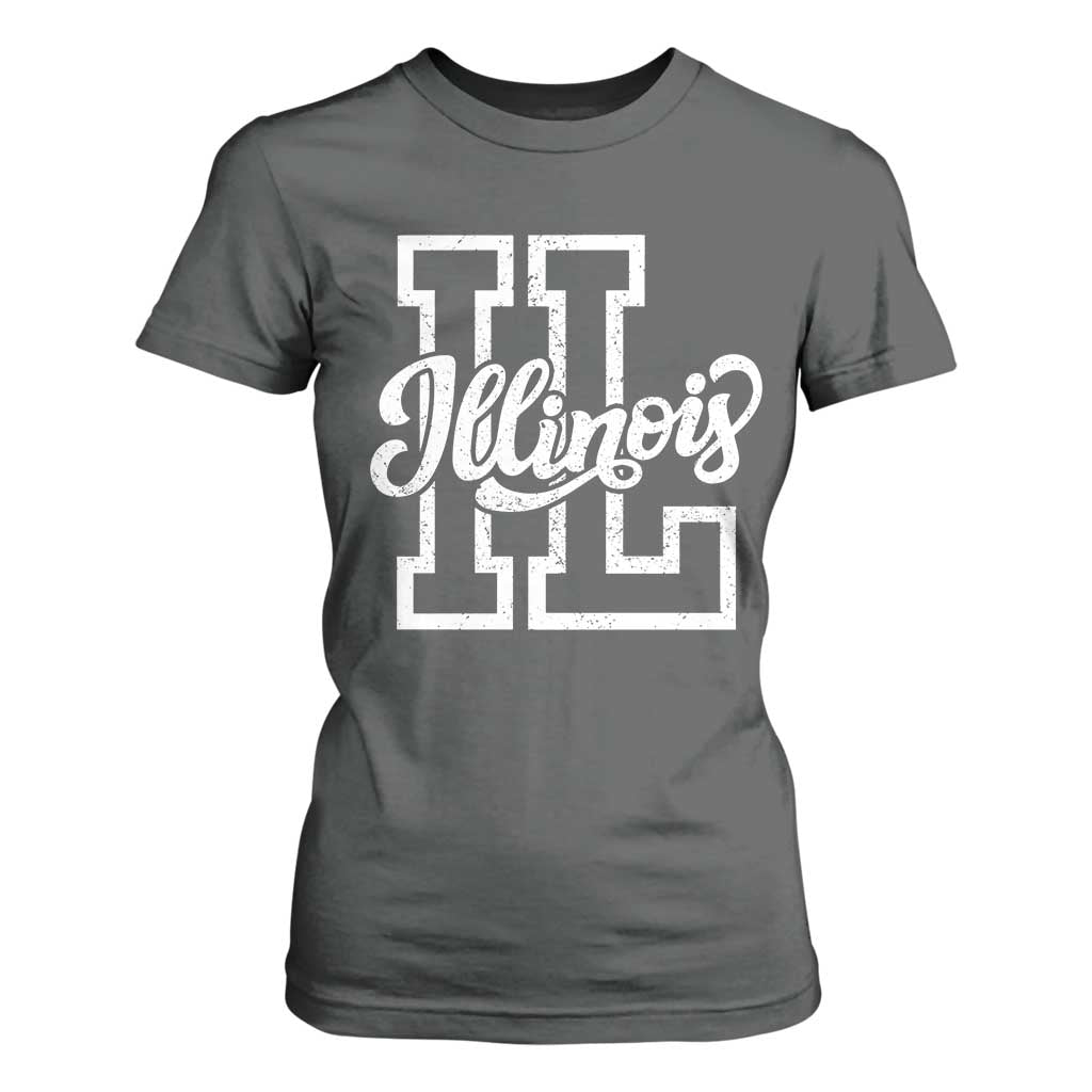 Illinois Sports Fan T Shirt For Women Varsity Aesthetic IL State Pride TS11 Dark Heather Print Your Wear