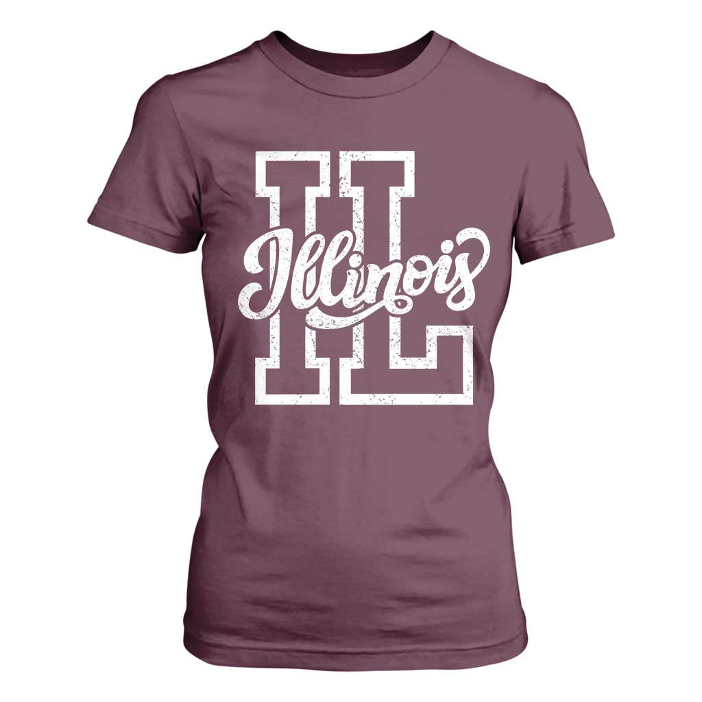 Illinois Sports Fan T Shirt For Women Varsity Aesthetic IL State Pride TS11 Maroon Print Your Wear